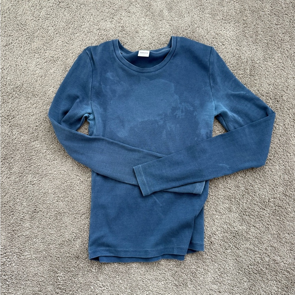 Aritzia Blue Long Sleeve Tee with Crew Neck